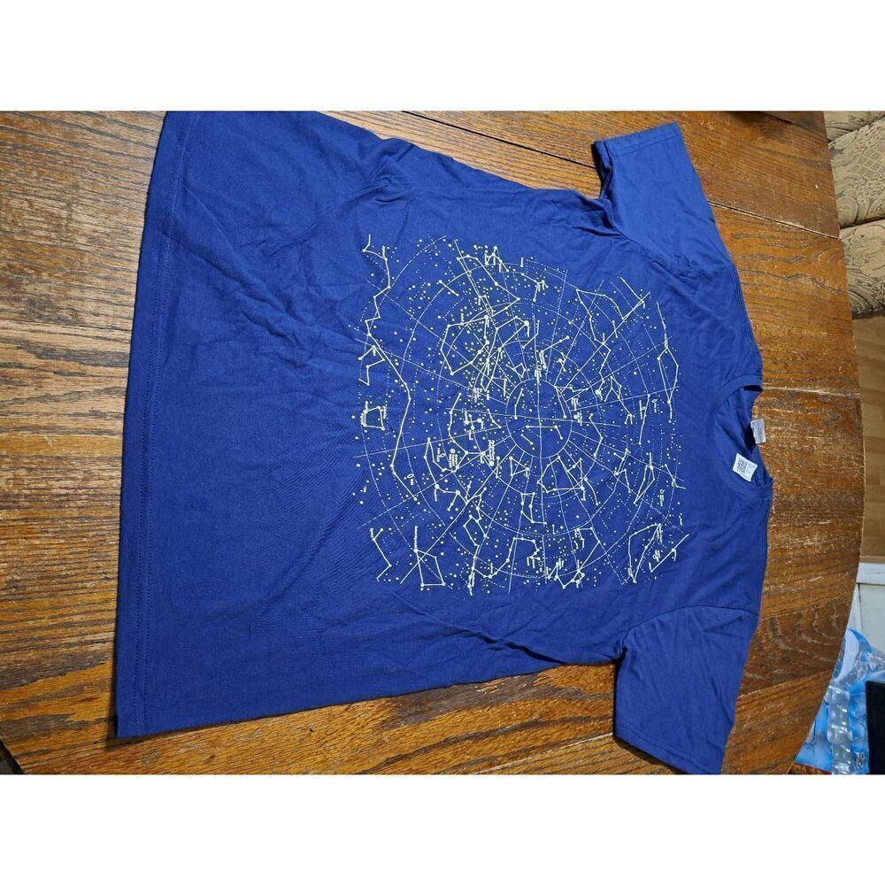 New Large Astrology Zodiac Blue White Short Sleeve Cotton Pullover Tee Tshirt
